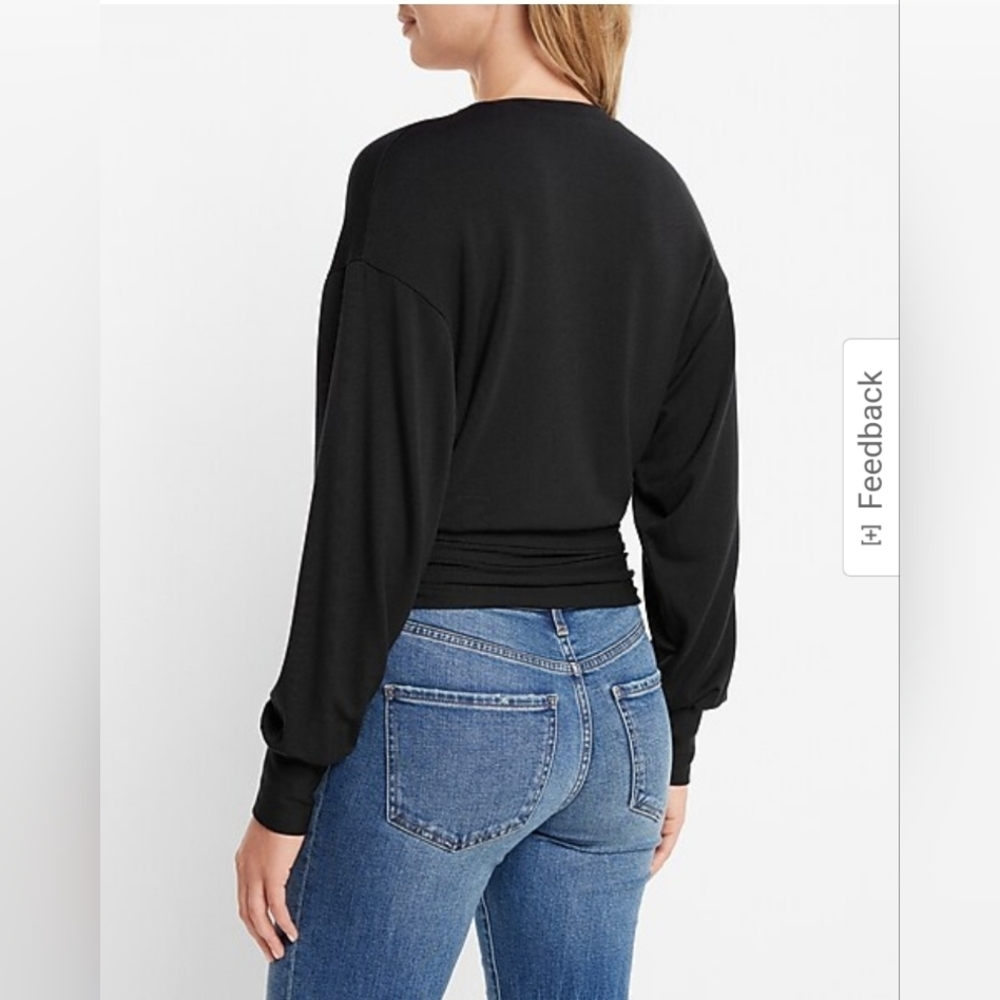 Express Solid Wrap Front Dolman Sleeve Sweatshirt - image 3
